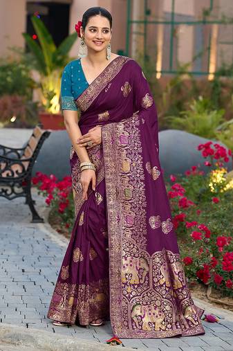 purple color dola silk blend saree