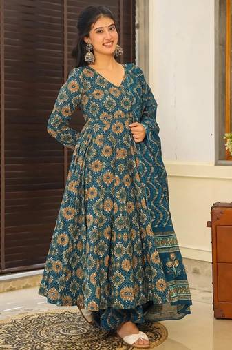 Aqua blue muslin printed designer plazzo suit