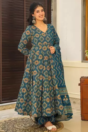 Aqua blue muslin printed designer plazzo suit