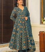 Aqua blue muslin printed designer Palazzo suit