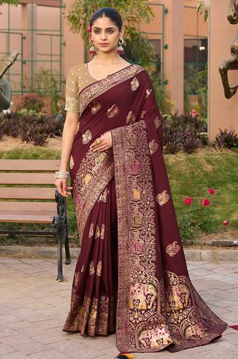 maroon color dola silk blend saree