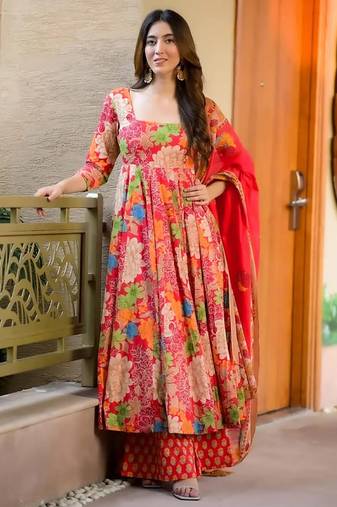 Orange muslin printed designer plazzo suit