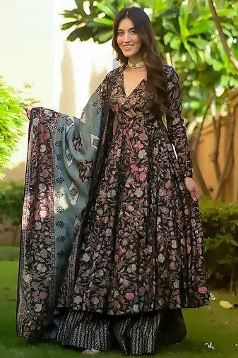 Black muslin printed designer palazzo suit