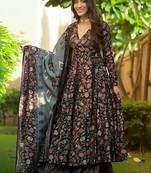 Black muslin printed designer palazzo suit
