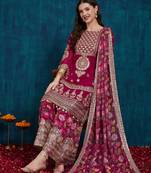 women's faux georgette fabric zari sequin embroidery work kurta set with dupatta