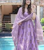 Lavender muslin printed designer Palazzo suit