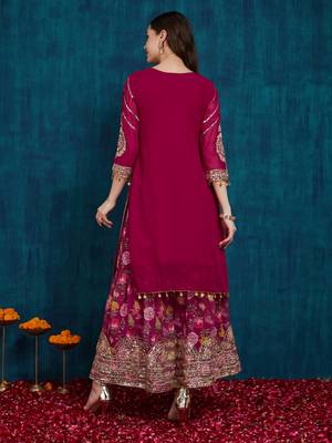 women's faux georgette fabric zari sequin embroidery work kurta set with dupatta 2