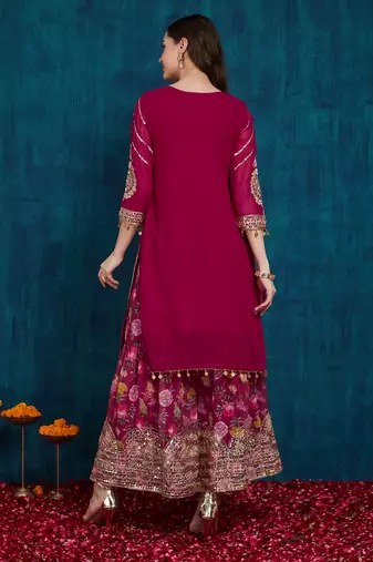 women's faux georgette fabric zari sequin embroidery work kurta set with dupatta