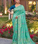 Turquoise dola silk blend gharchola design rich pallu saree