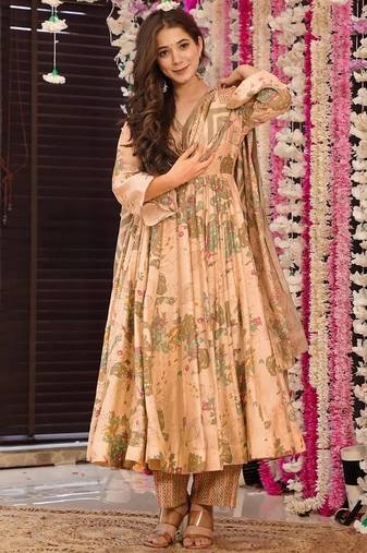 Off white muslin printed designer plazzo suit