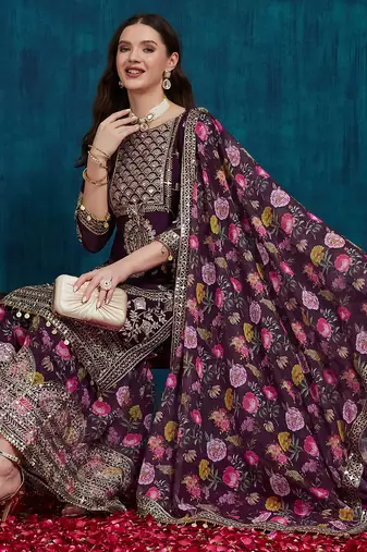 Riva enterprise women's faux georgette fabric zari sequence embroidery work kurtaset with dupatta
