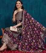 Riva enterprise women's faux georgette fabric zari sequence embroidery work kurtaset with dupatta