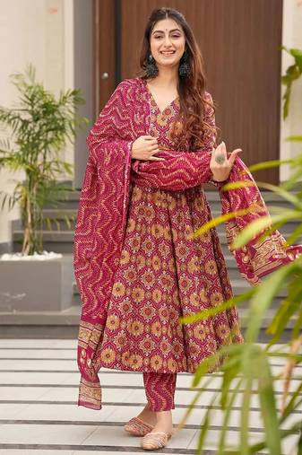 Red muslin printed designer plazzo suit