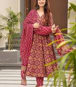 Red muslin printed designer Palazzo suit