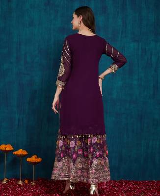 Riva enterprise women's faux georgette fabric zari sequence embroidery work kurtaset with dupatta 2