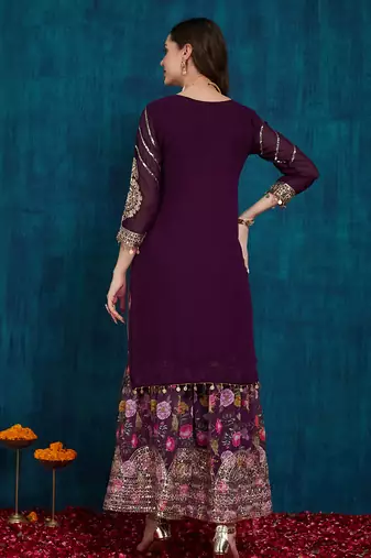 Riva enterprise women's faux georgette fabric zari sequence embroidery work kurtaset with dupatta