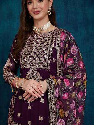 Riva enterprise women's faux georgette fabric zari sequence embroidery work kurtaset with dupatta 4