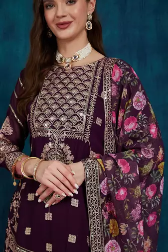 Riva enterprise women's faux georgette fabric zari sequence embroidery work kurtaset with dupatta