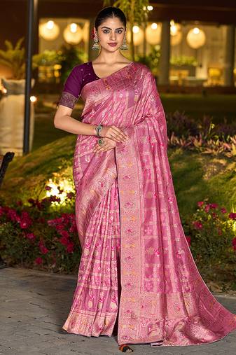 Light pink dola silk blend gharchola design rich pallu saree