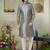 Grey sherwani set with print on computer thread work fabric art silk and faux satin