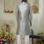 Grey sherwani set with print on computer thread work fabric art silk and faux satin