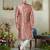 Men's pink  sherwani set with print on computer thread work fabric art silk and faux satin