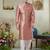 Men's pink  sherwani set with print on computer thread work fabric art silk and faux satin