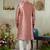 Men's pink  sherwani set with print on computer thread work fabric art silk and faux satin