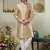 men's gold  sherwani set with print on computer thread work fabric art silk and faux satin
