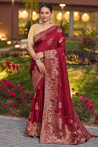 Dola silk blend meenakari weave work saree in maroon