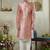 Men's pink  sherwani set with print on computer thread work fabric art silk and faux satin