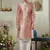men's pink  sherwani set with print on computer thread work fabric art silk and faux satin
