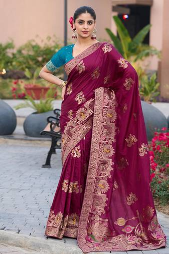 Dola silk blend meenakari weave work saree in purple
