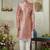 Men's pink  sherwani set with print on computer thread work fabric art silk and faux satin
