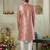 Men's pink  sherwani set with print on computer thread work fabric art silk and faux satin