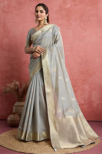 Light grey soft silk blend weaving saree