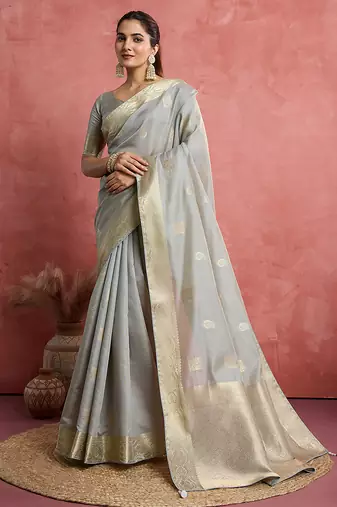 Light grey soft silk blend weaving saree