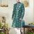 Men's green  sherwani set with print on computer thread work fabric art silk and faux satin