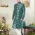 men's green  sherwani set with print on computer thread work fabric art silk and faux satin