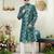Men's green  sherwani set with print on computer thread work fabric art silk and faux satin