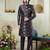 Men's black  sherwani set with print on computer thread work fabric art silk and faux satin