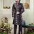 men's black  sherwani set with print on computer thread work fabric art silk and faux satin