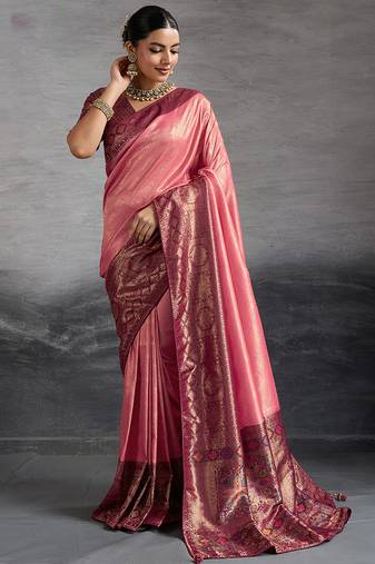 Pink soft kanjivaram silk blend meenakari weaving saree
