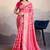 Rani pink zari border dola satin digital printed saree