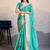 Turquoise zari border dola satin digital printed saree