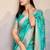 Turquoise zari border dola satin digital printed saree