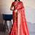 Red zari border dola satin digital printed saree