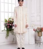 Men's cream  3 peice jacket set with imported jaquard silk and faux satin