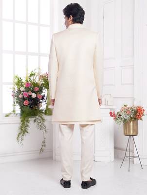 men's cream  3 peice jacket set with imported jaquard silk and faux satin 3