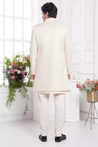 men's cream  3 peice jacket set with imported jaquard silk and faux satin